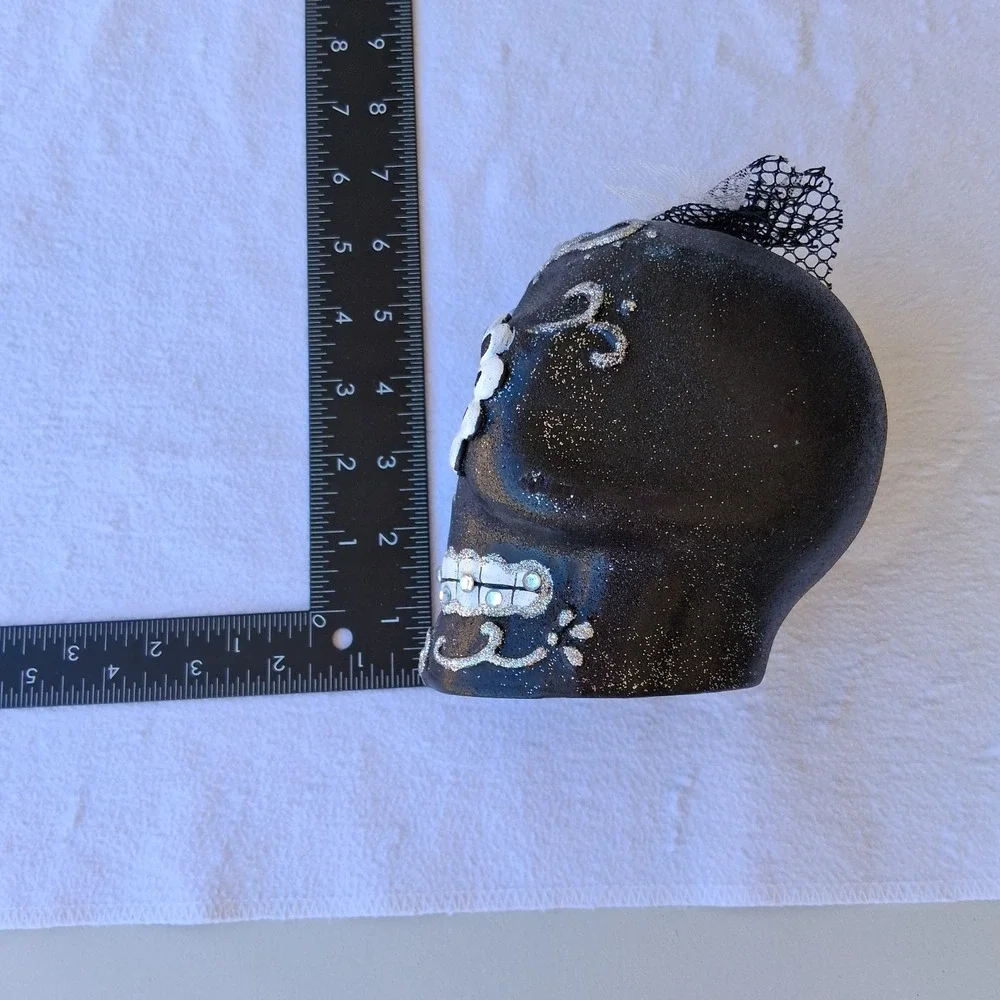 Ashland Day of the Dead Sugar Skull Tabletop Decor Black Glitter Rhinestone